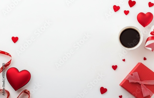 Warm beverages and heart decorations create a cozy atmosphere for a special o...