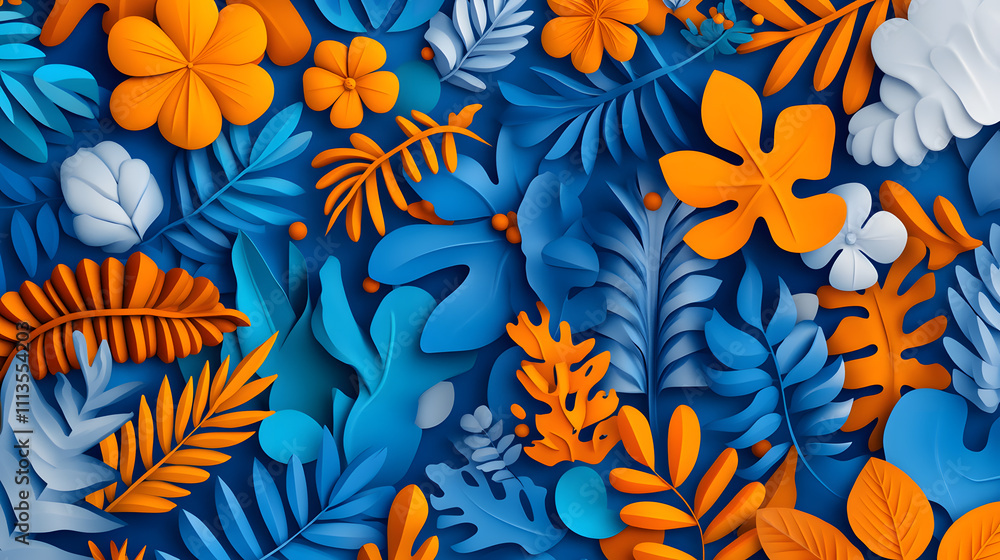 Vibrant paper cutout flora and foliage decorative art studio setting colorful nature close-up modern design Vibrant paper cutout flora and foliage decorative art studio setting colorful nature close-up modern design