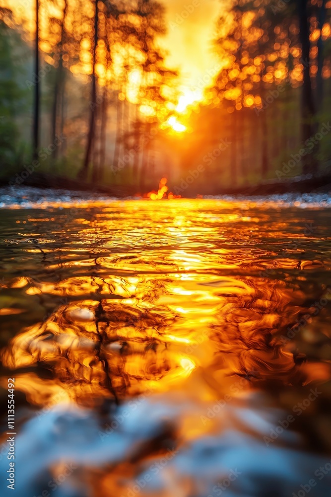 A beautiful sunset is reflected in the water of a river A beautiful sunset is reflected in the water of a river