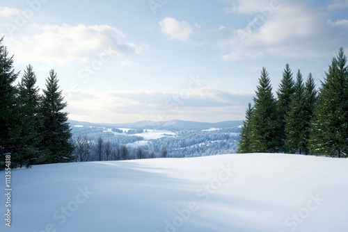 Wallpaper Mural Snowy Landscape with Evergreen Trees Under a Cloudy Sky Torontodigital.ca
