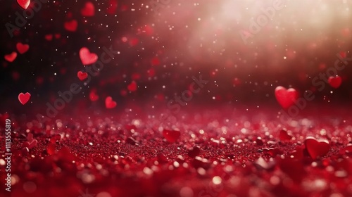 Romantic hearts and sparkling background create a warm atmosphere for love ce...