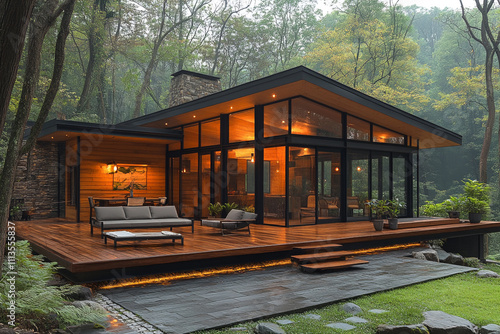 Modern Forest Cabin With Extensive Glass Windows