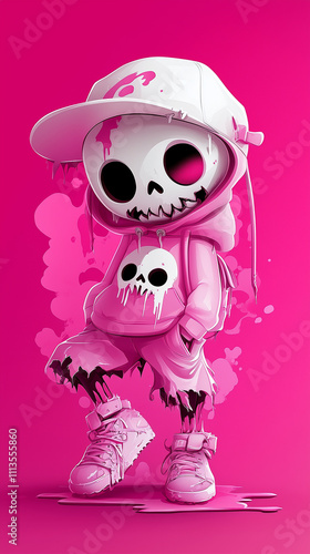 A cute horror hip hop skeleton