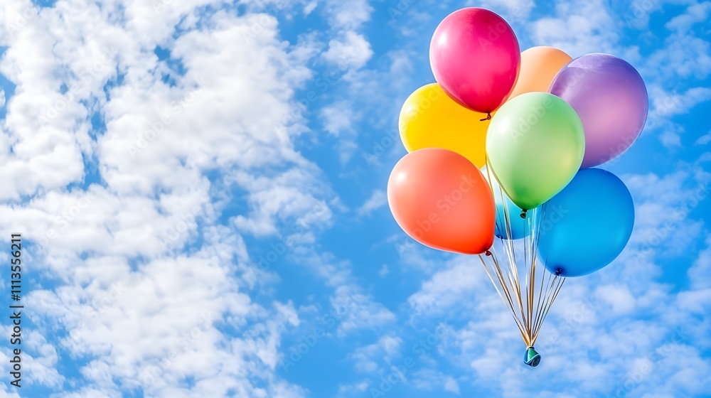 Colorful Balloons Against Bright Blue Sky. Colorful Balloons Against Bright Blue Sky.
