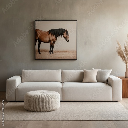 Modern living room with neutral colors and minimalist decor for a serene atmo...