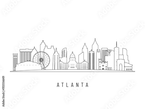 Detailed Atlanta skyline vector illustration. Atlanta buildings in line art style, perfect for modern designs.