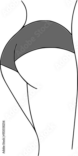 Female buttocks line art illustration. Woman body butt, ass silhouette. Simple figure in underwear.