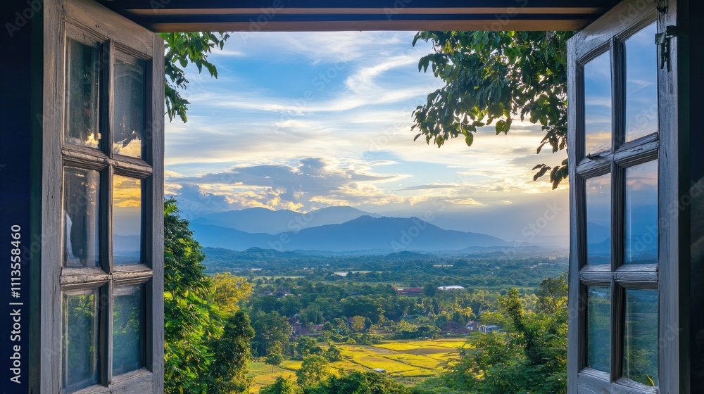 landscape nature view background. view from window at a wonderful landscape nature view with space for your text in Chiangmai, Thailand , Indochina landscape nature view background. view from window at a wonderful landscape nature view with space for your text in Chiangmai, Thailand , Indochina