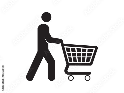Men carrying shopping cart vector. Shopping cart icon isolated white background. 