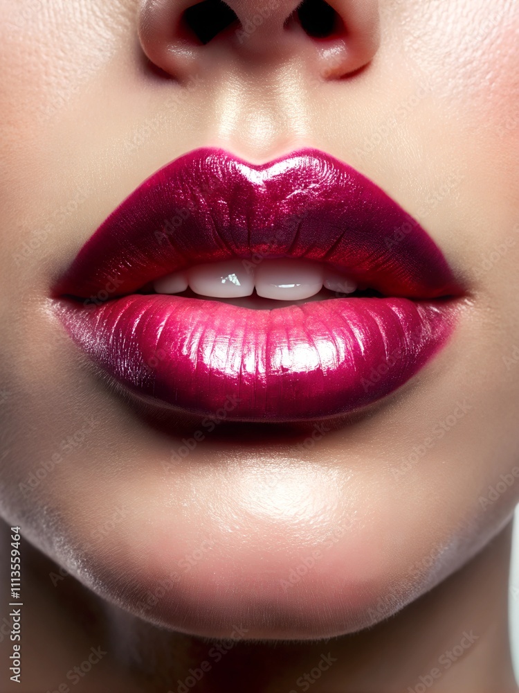 Fototapeta premium A close-up of glossy lips with a subtle shine, highlighting a healthy and vibrant appearance.