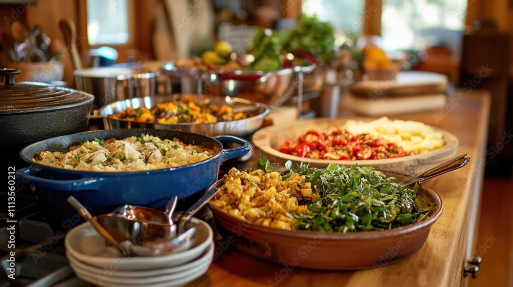 Fototapeta premium Traditional food recipes prepared with fresh, local ingredients in warm kitchen settings