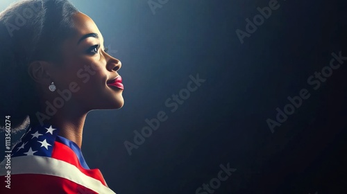 American flag waving with sparkling stars and cosmic background during a fest...