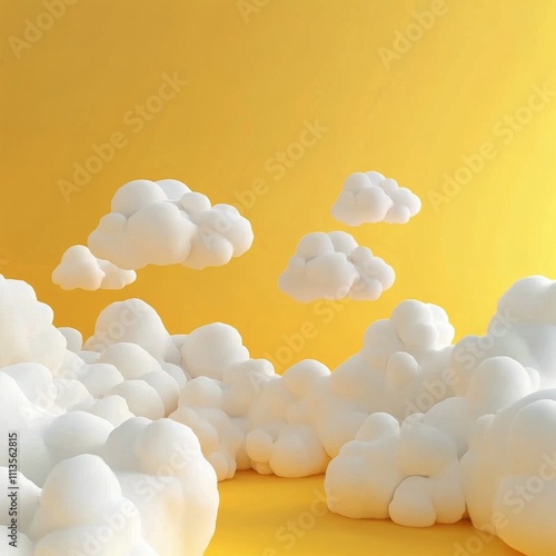 Bright yellow background with fluffy white clouds creating a cheerful atmosphere