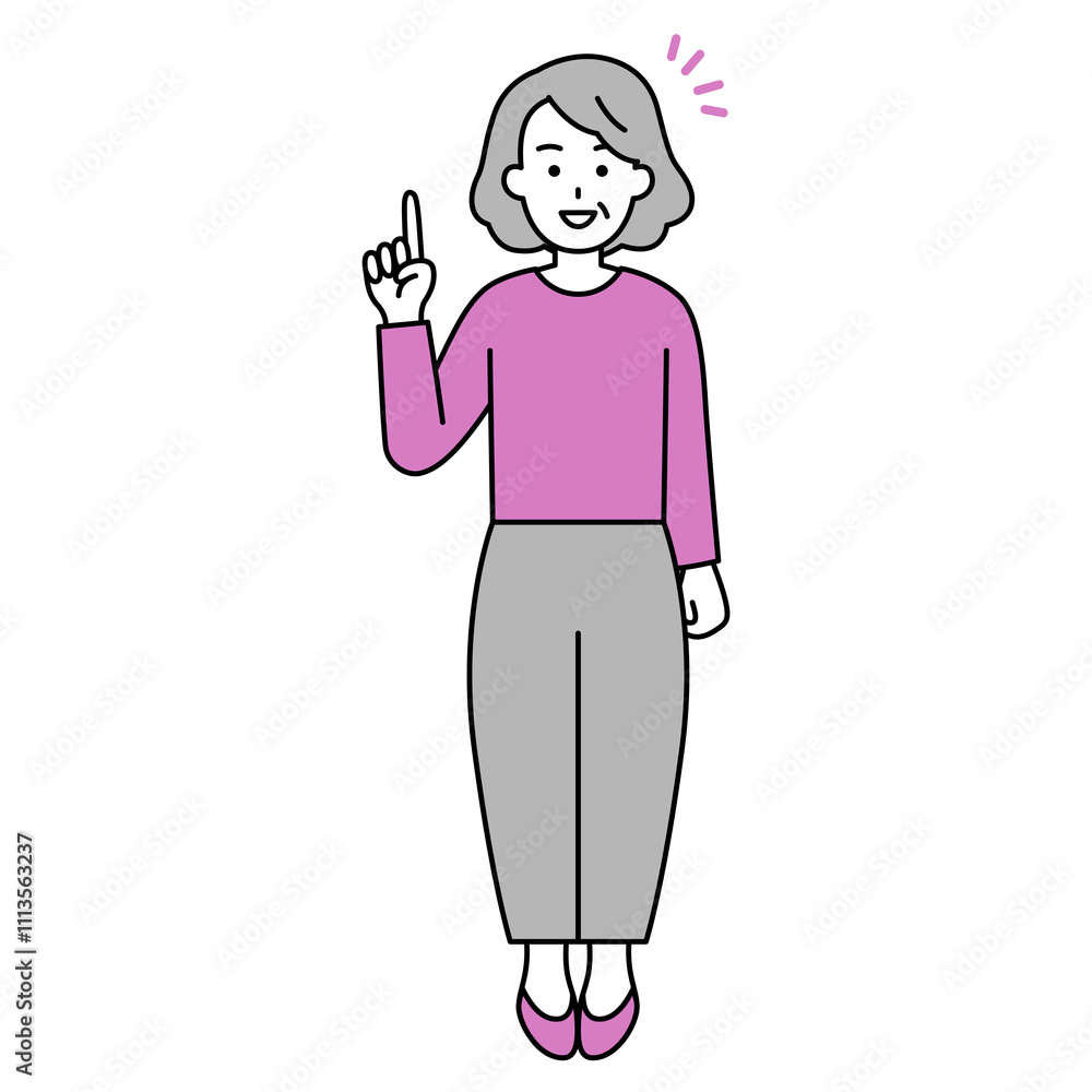 アイデアをひらめく年配の女性(全身) アイデアをひらめく年配の女性(全身)