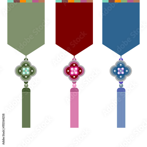 A collection of norigae decorations worn on Korean traditional clothing, hanbok.