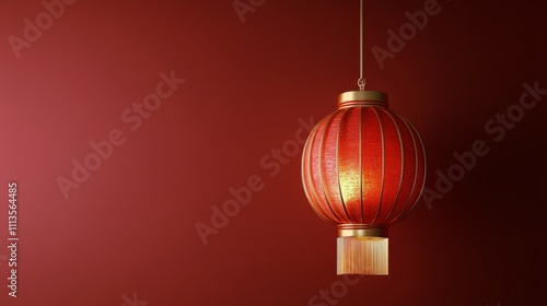 Elegant red lantern hanging against a vibrant wall with warm illumination