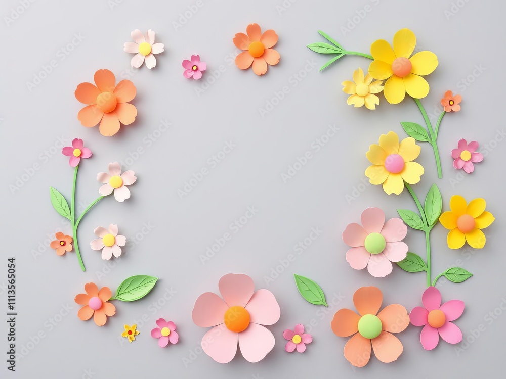 3D paper cut style pink and peach flowers on grey background, artistic, decorative 3D paper cut style pink and peach flowers on grey background, artistic, decorative
