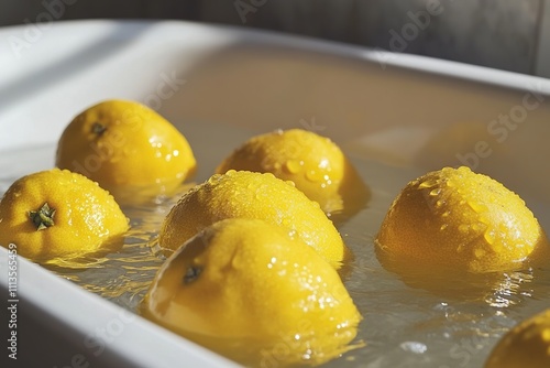 Ripe lemons soaking in water. photo