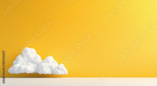Decorative yellow wall with clouds and a plant in a pot creating a cheerful a...