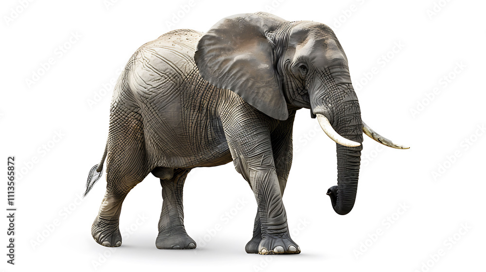 Obraz premium African Elephant Standing on White Background