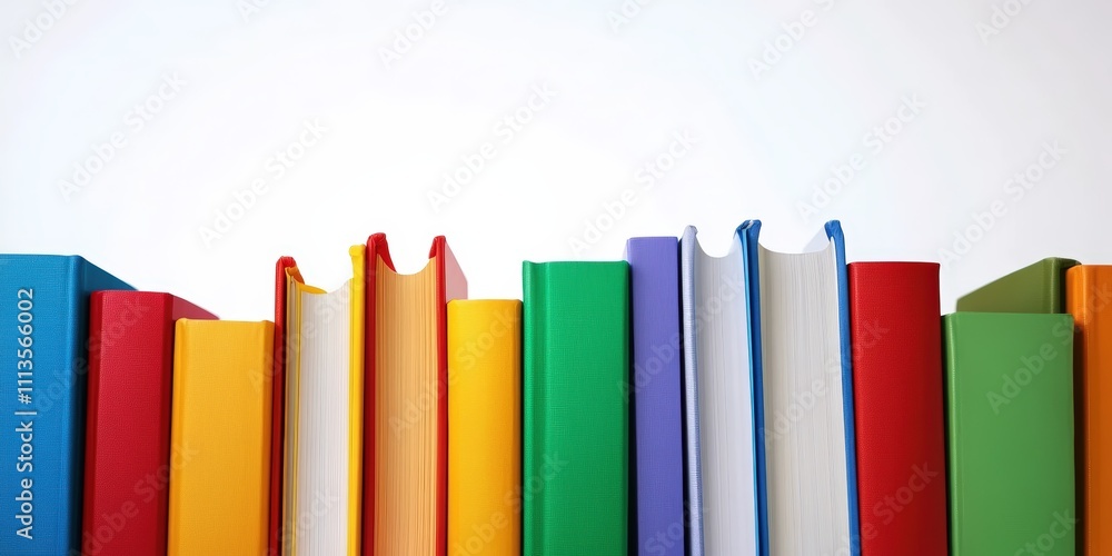 Colorful Books Displayed on a White Background in Artistic Arrangement with a Vibrant and Cheerful Aesthetic for Creative Use Colorful Books Displayed on a White Background in Artistic Arrangement with a Vibrant and Cheerful Aesthetic for Creative Use