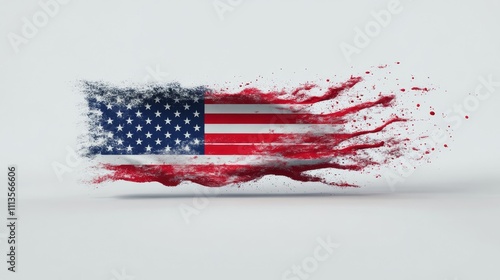 Abstract representation of an American flag in dynamic dispersion on a light ...