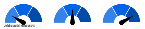 Speedometer icon, tachometer icon. Speed indicator icon set. Rating meter signs performance concept. Dashboard level scale icon. vector illustration	
