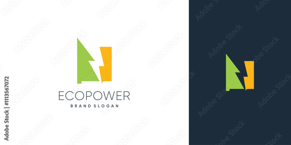 Eco power logo design idea with pine and electric concept Eco power logo design idea with pine and electric concept