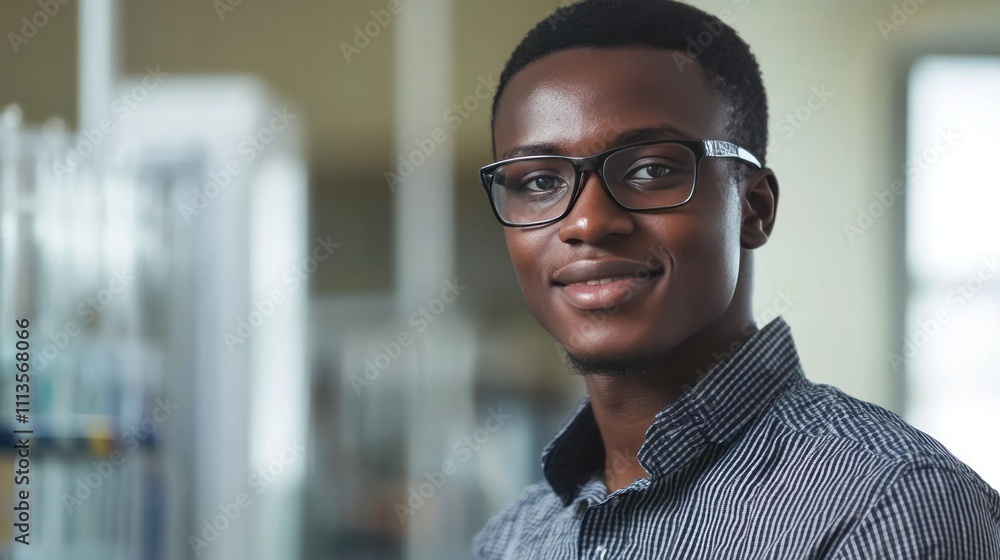 Young man developing laboratory innovation technologies for global impact Young man developing laboratory innovation technologies for global impact