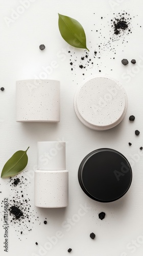 Luxurious skincare products arranged on a light surface with natural ingredie...