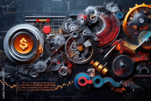 Abstract collage of financial technological devices.