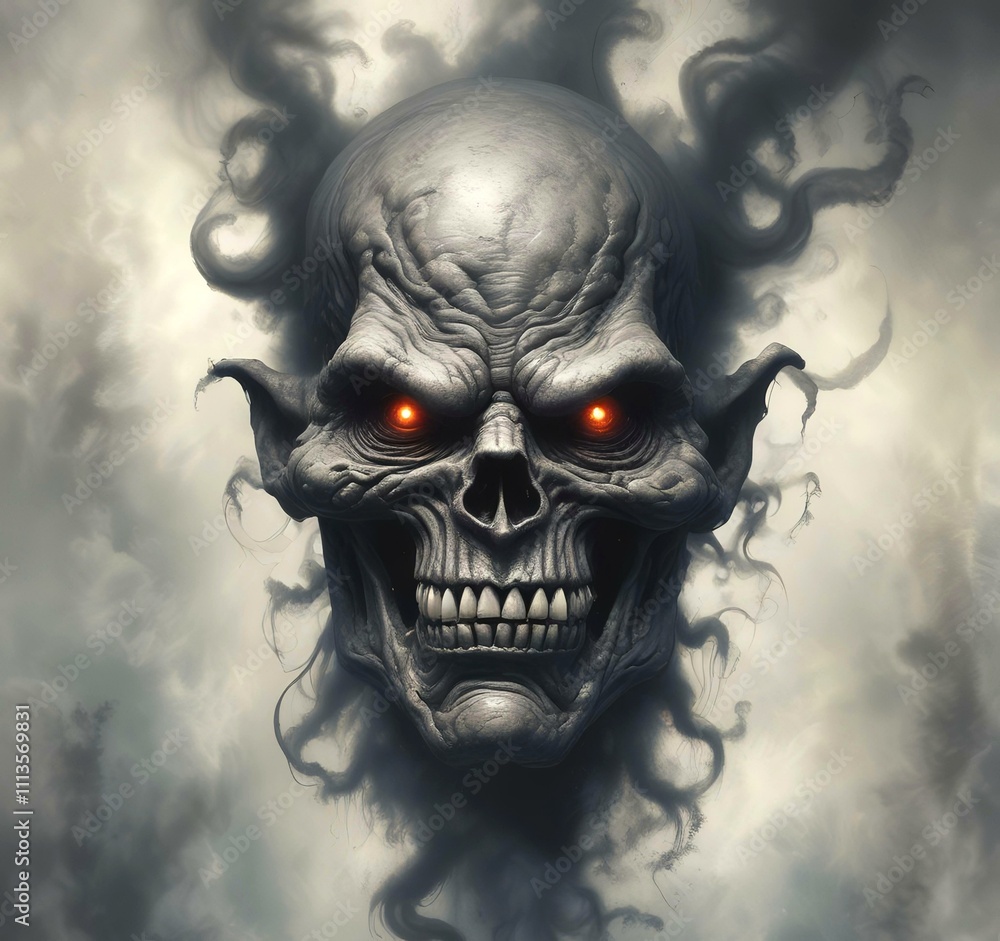 Illustration of devil spooky face in dramatic smoke. Illustration of devil spooky face in dramatic smoke.