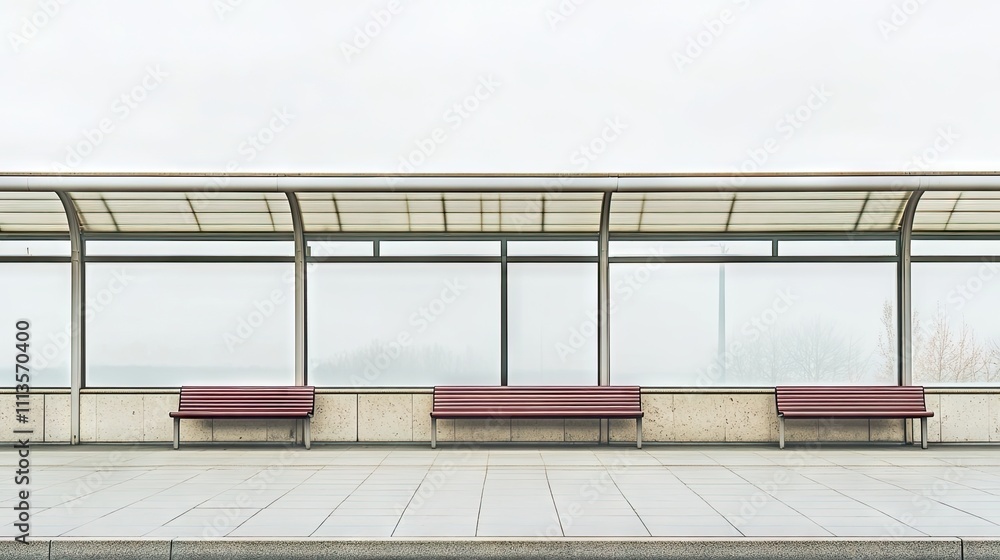 Empty bus station with no people waiting for the bus. A quiet scene creates a sense of stillness, perfect for capturing the essence of solitude in urban life. Copy space available. Empty bus station with no people waiting for the bus. A quiet scene creates a sense of stillness, perfect for capturing the essence of solitude in urban life. Copy space available.
