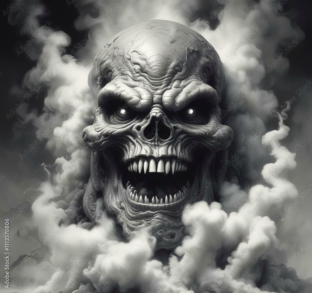 Illustration of devil spooky face in dramatic smoke. Illustration of devil spooky face in dramatic smoke.