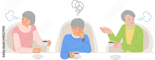 シニアライフ：カフェでけんかして怒る友人に困るシニア女性