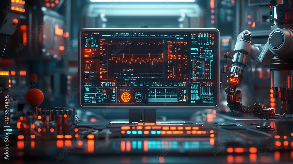 Obraz premium Futuristic Digital Interface with Advanced Data Analytics and Visualization