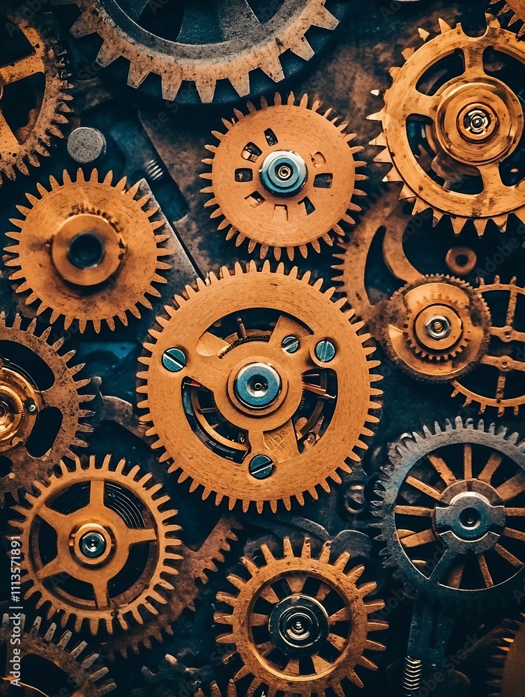 Intricate Gears and Cogs of an Industrial Machinery Mechanism Intricate Gears and Cogs of an Industrial Machinery Mechanism