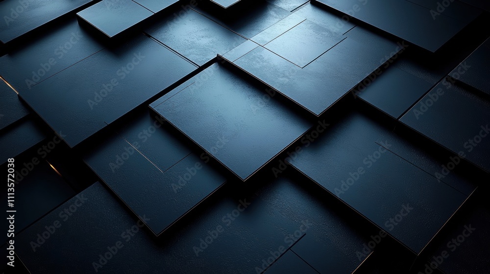 Futuristic Architectural Backdrop with Layered Geometric Shapes in Dark Minimalist Palette