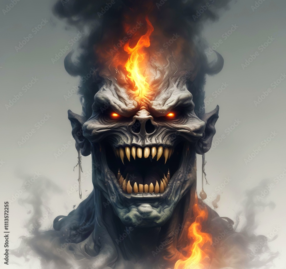 Illustration of devil spooky face in dramatic smoke. Illustration of devil spooky face in dramatic smoke.