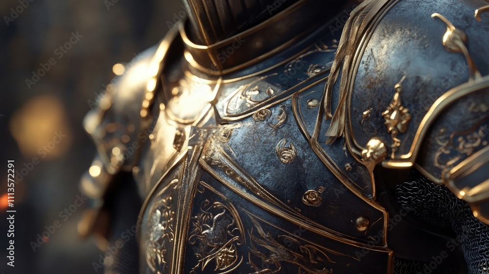 Close-up of medieval knight armor with a focus on championship details, perfect for illustrating the theme of Alchemy. The intricate design of this knight armor reflects historical craftsmanship. Close-up of medieval knight armor with a focus on championship details, perfect for illustrating the theme of Alchemy. The intricate design of this knight armor reflects historical craftsmanship.