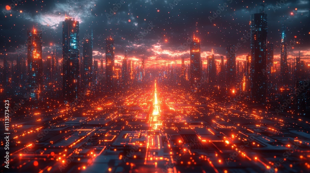 Futuristic Metropolis Ablaze in Vibrant Technological Splendor Futuristic Metropolis Ablaze in Vibrant Technological Splendor