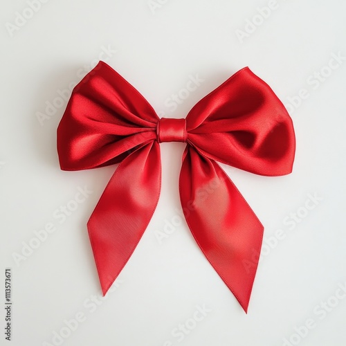Beautiful red satin bow with long tails on a light background perfect for gif...