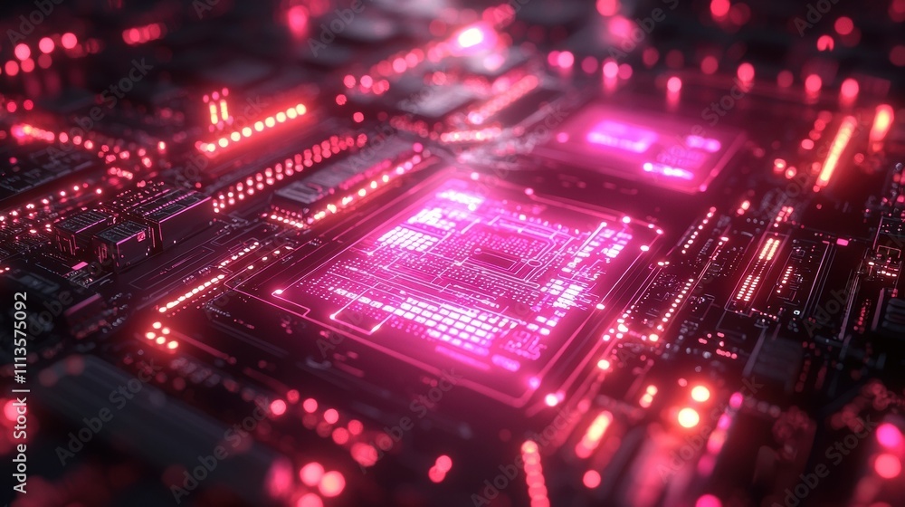 Glowing Futuristic Electronic Circuit Board with Intricate Connections and Illumination Glowing Futuristic Electronic Circuit Board with Intricate Connections and Illumination