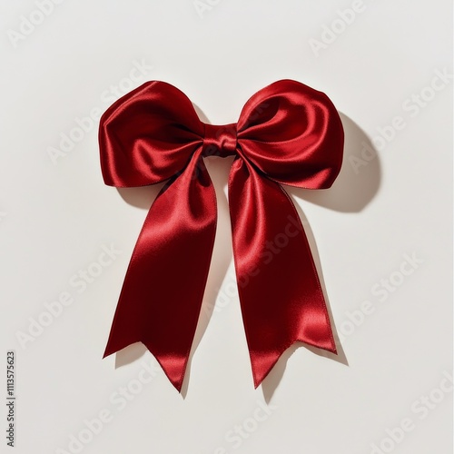 Beautiful red satin bow with long tails on a light background perfect for gif...