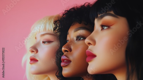 Diverse group of women showcasing unique beauty and striking features against...