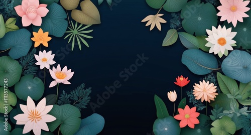 Colorful floral arrangement with leaves on a dark background for creative des...