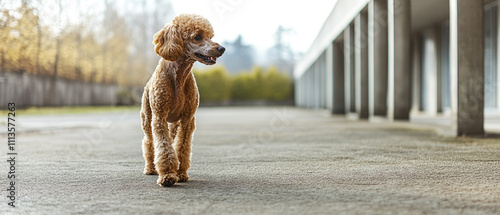 Alert Poodle Dog Guarding Security Perimeter photo