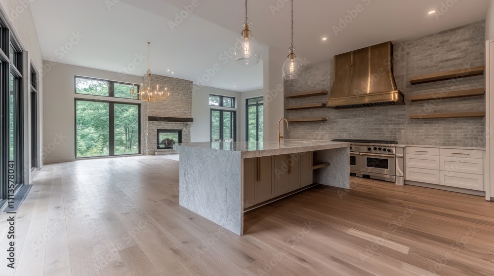 Fototapeta premium Modern Kitchen Island and Open Floor Plan Design