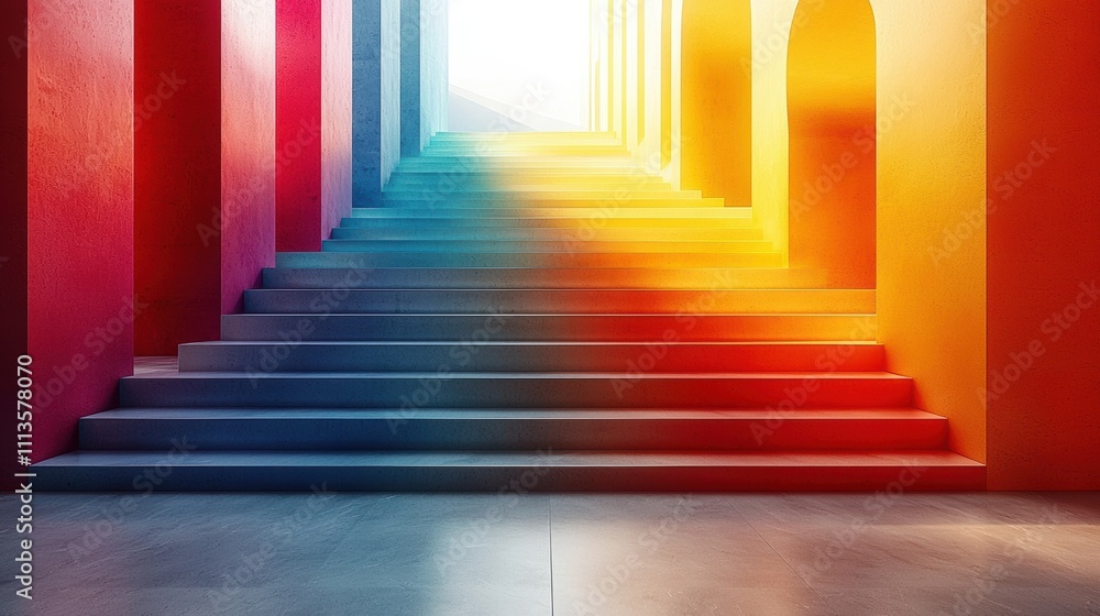 Fototapeta premium Mesmerizing Chromatic Stairway Leading to a Visually Striking Architectural Masterpiece