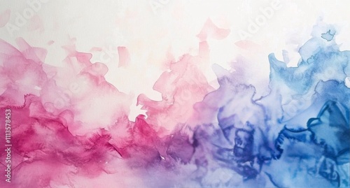 Abstract watercolor artwork featuring vibrant red and blue hues with soft ble...